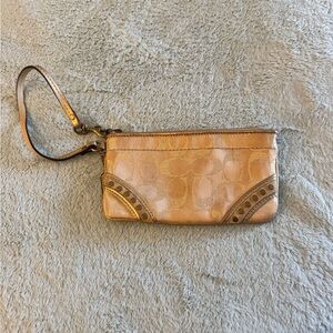 Coach Metallic Gold Signature Wristlet with Stud Accents
